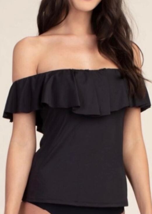 Trina Turk Other - Trina Turk Black Off Shoulder Ruffle Tankini Swim Top 4 NWT